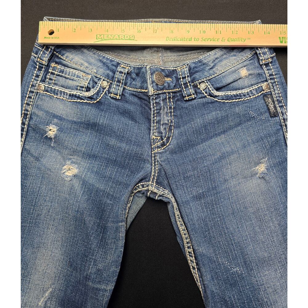 Silver Jeans Twisted Bootcut Jeans Womens W28 L33 Medium Wash Distressed Denim - Picture 8 of 8